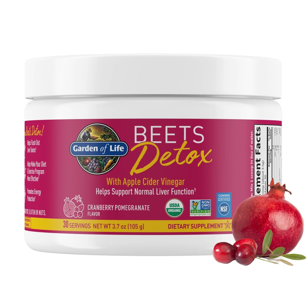 Polvere di radice di barbabietola organica del giardino di vita con antiossidanti, vitamina C, Probiotici e Aceto di sidro di mele per la salute digestiva e del fegato – Beets Detox – Vegan, Non OGM, Melograno di mirtillo, 30 Serve