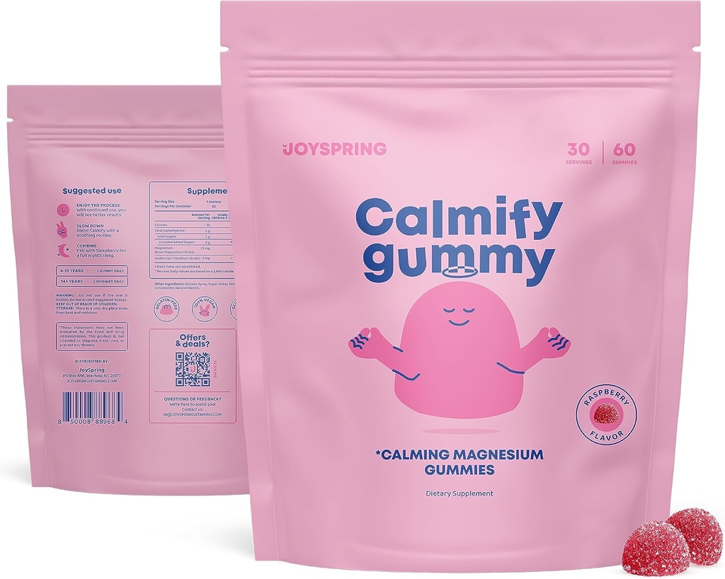 JoySpring Kids Magnesium Gummies - Gummie calme per i bambini - Calma Magnesio Supporto Naturale per i bambini e adolescenti Tasty Basso Zucchero Calmante 60 Conte