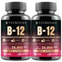 B12 Methylcobalamin con acido ialuronico, collagene e follia – supplemento 25000 mcg migliorare l'assorbimento e l'energia Boost | senza glutine, fatto in USA, B1, B2, B3, B6, B7 Complesso - Confezione di 2