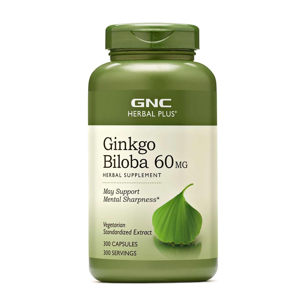 GNC Herbal Plus Ginkgo Biloba 60mg Supplemento, Vegetariano, Supporta la nitidezza mentale, 300 Serve