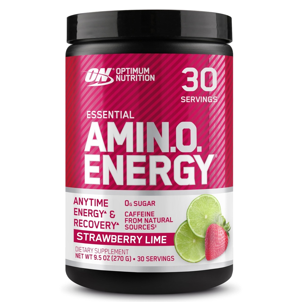 Optimum Nutrition Amino Energy - Pre allenamento con tè verde, BCAA, aminoacidi, Keto Friendly, Estratto di caffè verde, Energy Powder - Strawberry Lime, 30 Serve (Packaging May Vary)