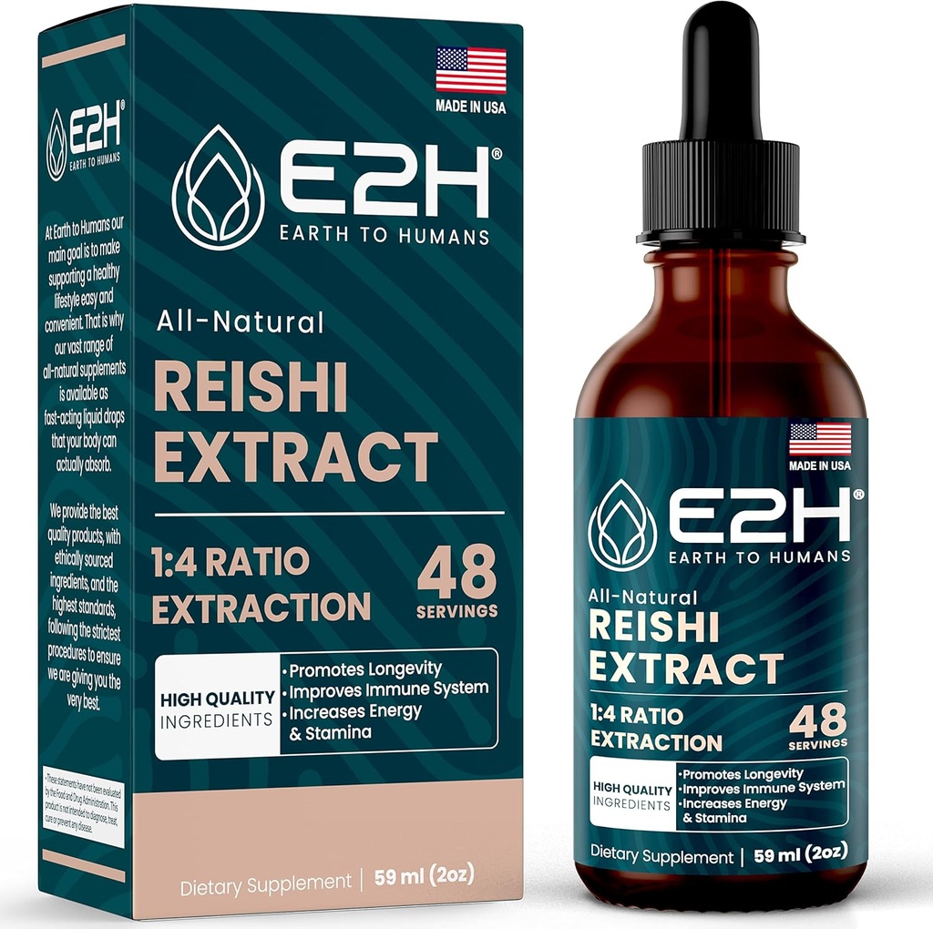 Reishi Mushroom Supplemento - Assorbimento più veloce che Reishi Mushroom capsule o polvere - Il nostro Reishi Mushroom Extract promuove la longevità - Reishi Mushroom Tincture - 2 Fl Oz di E2H