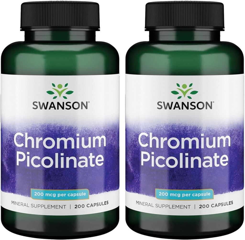 Swanson cromo picolinato - integratore naturale Promuovere il metabolismo e la gestione del peso - Supporta livelli di zucchero nel sangue sani già all'interno della gamma normale - (200 capsule, 200 mcg ogni) 2 confezione