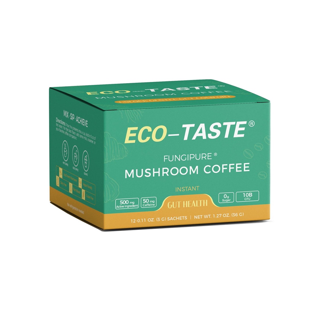 ECO-TASTE Mushroom Coffee Mix, progettato per Gut-Health con Chaga, Lion's Mane, Turchia Tail, Yacon e Probiotici – 12 sacchetti