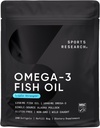 Ricerca sportiva Triple Strength Omega 3 Fish Oil - Burpless Fish Oil Supplement w/EPA & DHA acidi grassi da Wild Alaskan Pollock - Cuore, cervello e supporto immunitario per uomini e donne - 1250 mg, 240 ct