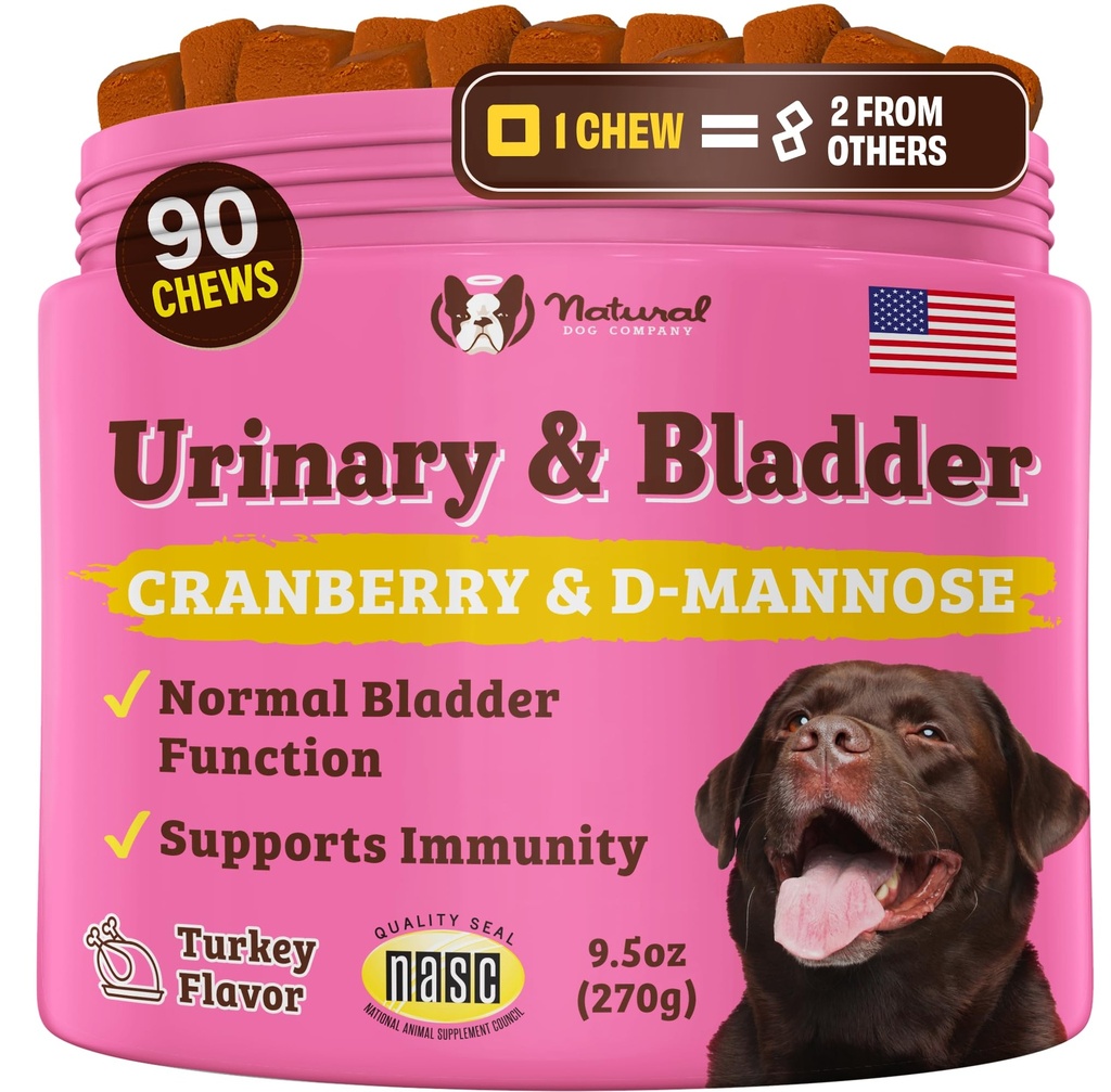 Natural Dog Company Urinary & Bladder Supplemento per cani – Cranberry & D-Mannose Soft Chews con Marshmallow Root & Astragalus – Supporta la salute del tratto urinario, la funzione della vescica & Normal Urine Flow
