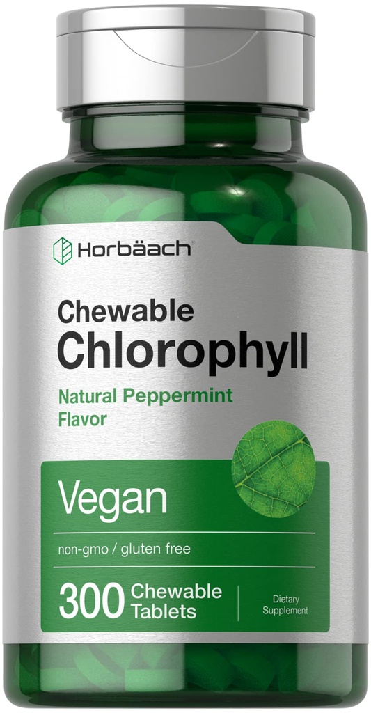 Horbäach Chlorophyll Pills | 300 compresse masticabili | Natural Peppermint Flavor | Vegan, Non OGM & Gluten
