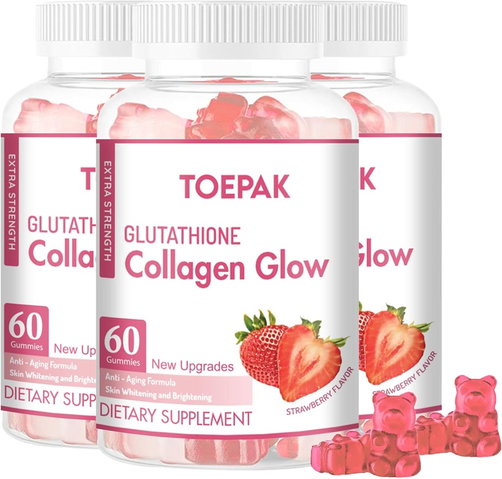 Multi Collagen Protein Glow Beauty Collagen Gummies, Supporto anti-invecchiamento femminile con Glutathione, Biotin & Multivitamins, promuove la salute della pelle e dei capelli, fragola, 180 Gummies (90 giorni)