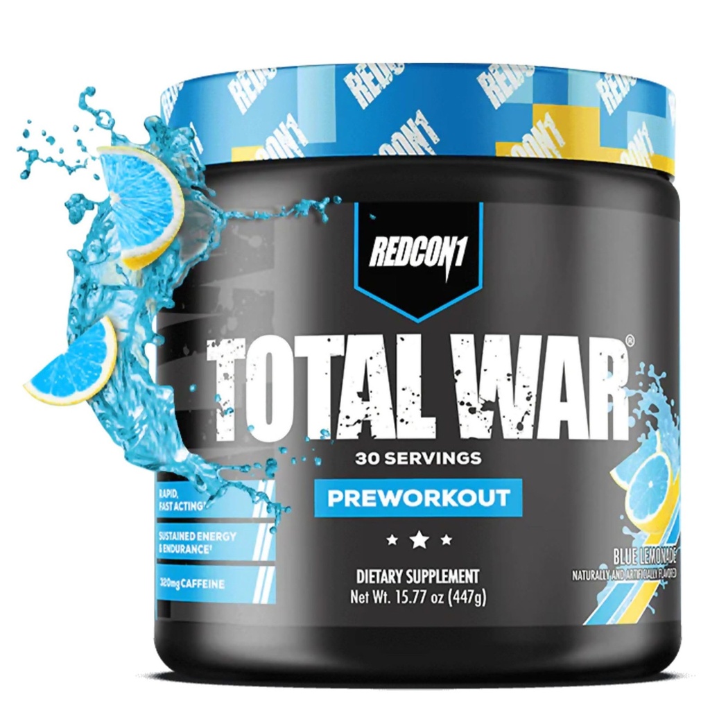 REDCON1 Total War Pre Workout - Beta Alanine + Citrulline Malate Keto Friendly Preworkout per gli uomini e le donne con 320mg di caffeina - Fast Acting -Blue Lemonade (30 Serve)