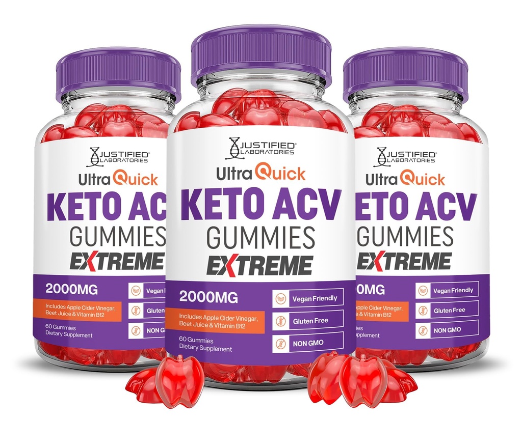 (3 Pack) Ultra Quick Keto ACV Gummies Extreme 2000MG Ultraquick Keto Gummies Aceto di sidro di mele formulato con polvere di succo di barbabietola di melograno B12 Vegan Non GMO 180