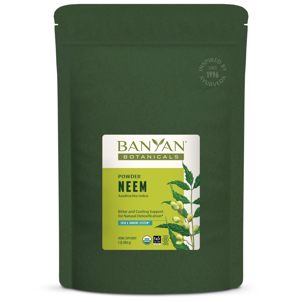 Banyan Botanicals Neem Powder – Organic Neem Leaf Supplement (Azadirachta Indica) – per la salute della pelle, il supporto immunitario e la disintossicazione naturale* – 1 lb. – Non OGM