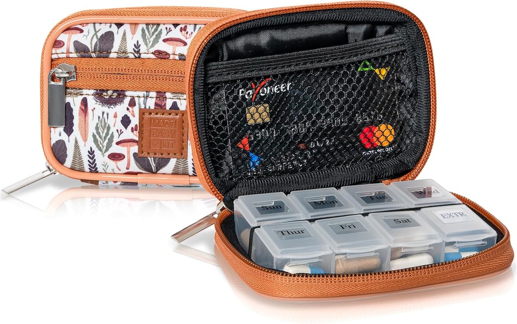Facilità Kit Pill Case - Organizzatore di medicina settimanale con rimovibile 7 giorni Vitamina & Supplemento Box (Legno marrone chiaro)
