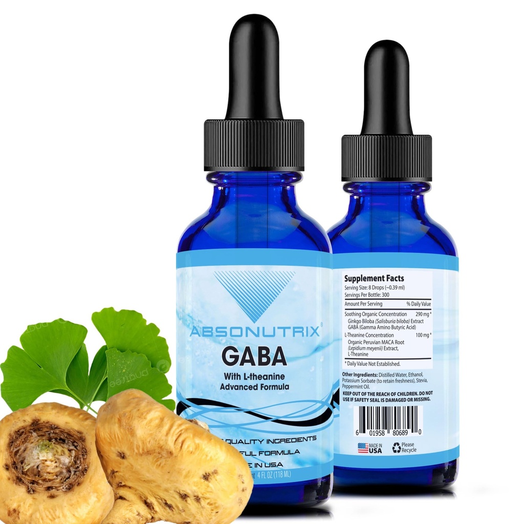 Absonutrix GABA con L-teanina 290 mg, 4 Oz Liquido, 300 Serve, Made in USA, Assorbimento rapido, Qualità Potente Ingredienti, Non OGM, GMP Certified Facility, Cruelty-Free Products