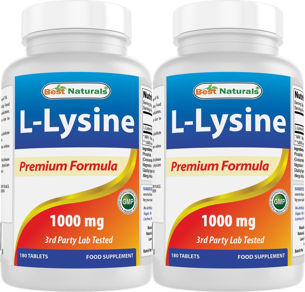 Migliori naturali L-Lysine 1000mg 180 compresse (180 conteggio (pacchetto di 1)) (2 bottiglie)
