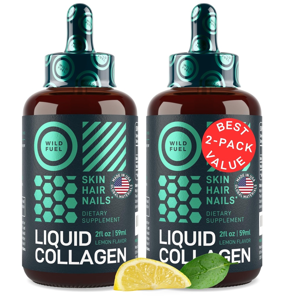 Peptidi di collagene liquido con gocce di biotina - 30.000mcg liquido di collagene per le donne e gli uomini più biotina - pelle giovanile, crescita dei capelli, forti chiodi - Vitamine per capelli - Limone Flavor - 2x2oz
