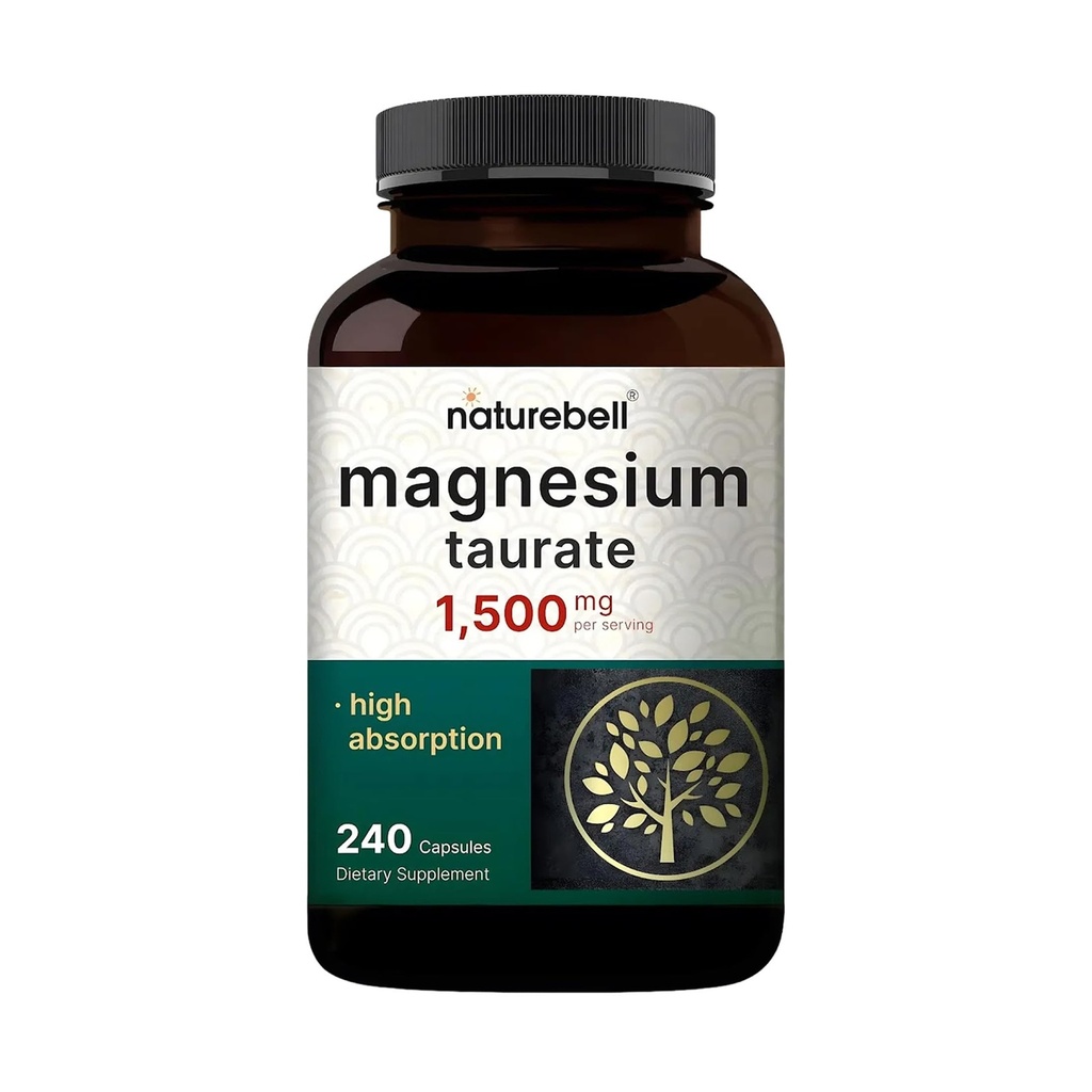 NatureBell Magnesium Taurate 1.500mg, 240 capsule | Chelated for High Absorption | Non OGM, Gluten-Free