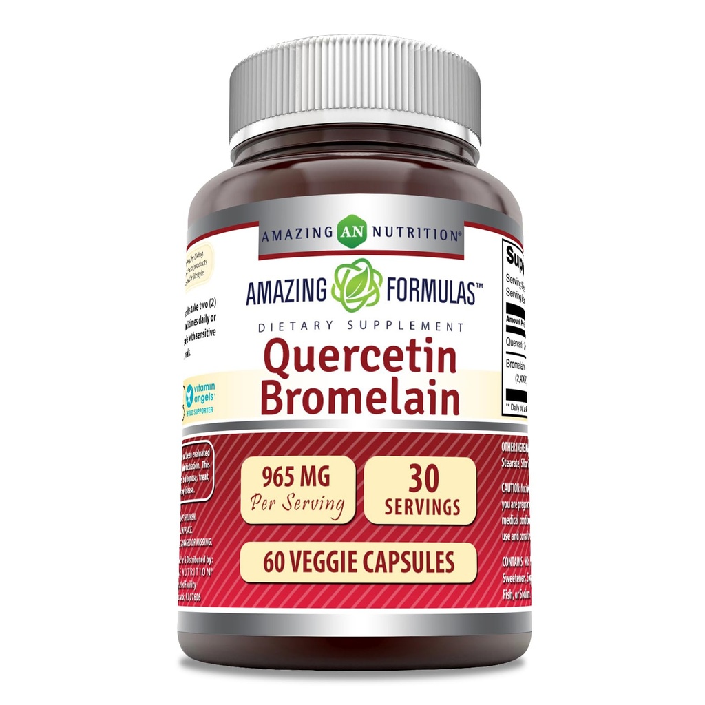 Incredibile Nutrition Quercetin 800 Mg con Bromelain 165 Mg Veggie Capsule Supplemento | Non-GMO | Gluten Free | Made in USA | Adatto per vegetariani (60)