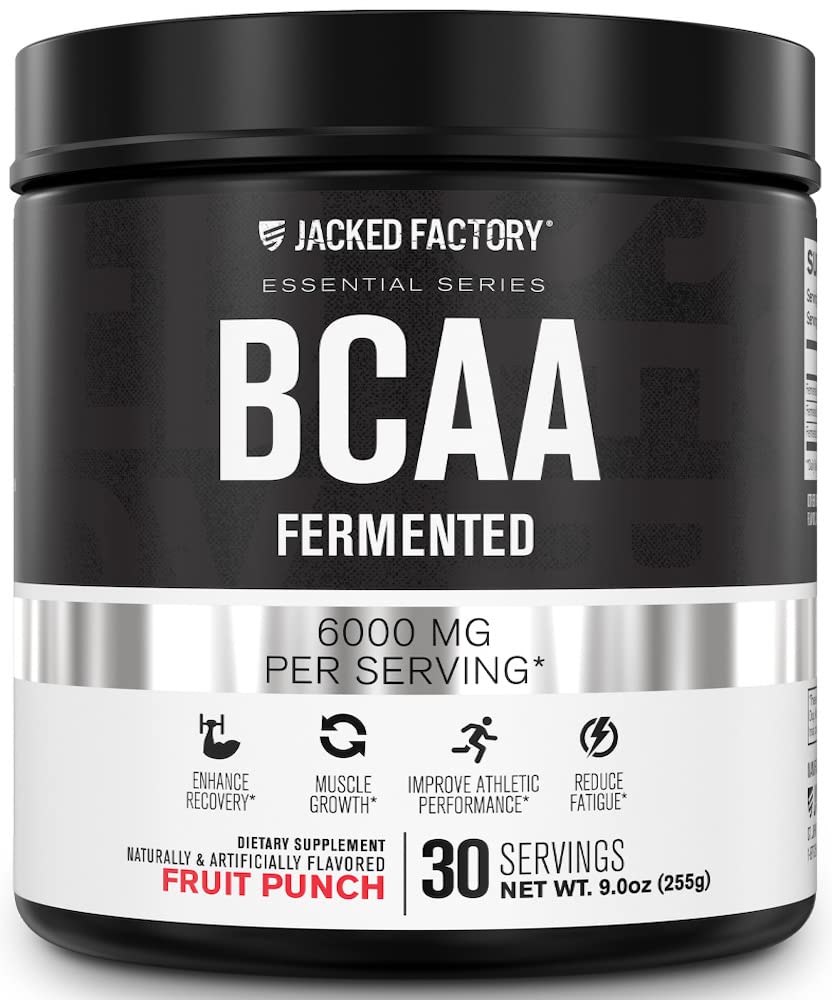 Polvere BCAA della fabbrica Jacked (Fermented) - 6g supplemento di aminoacidi ramificati per il recupero del muscolo migliorato, riduzione della fatica, aumento della forza, crescita del muscolo - 30 Serve, Punch di frutta