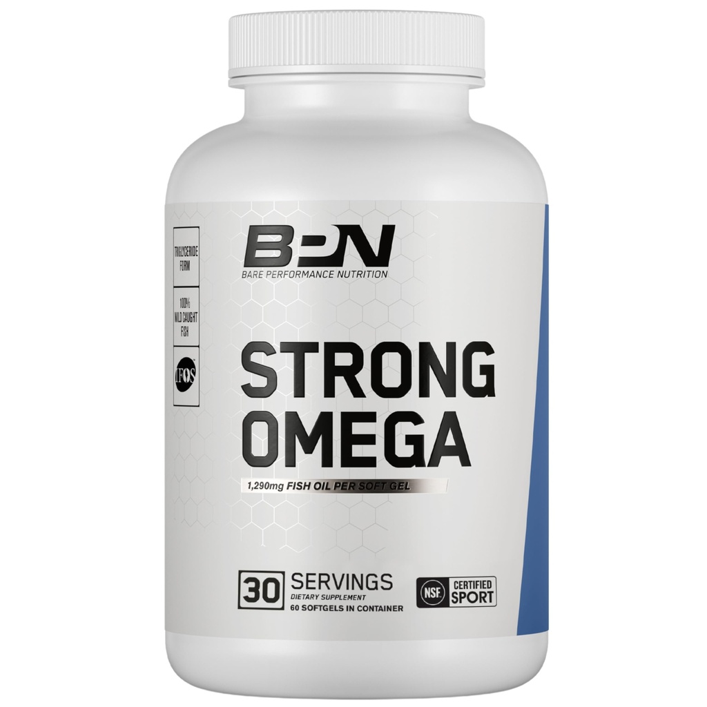 BARE PERFORMANCE NUTRITION, BPN Strong Omega Fish Oil Soft Gel, 1290mg Fish Oil per Capsule, Wild Caught Fish, Sostenibilmente Sourced, Certificato IFOS, 30 Serve