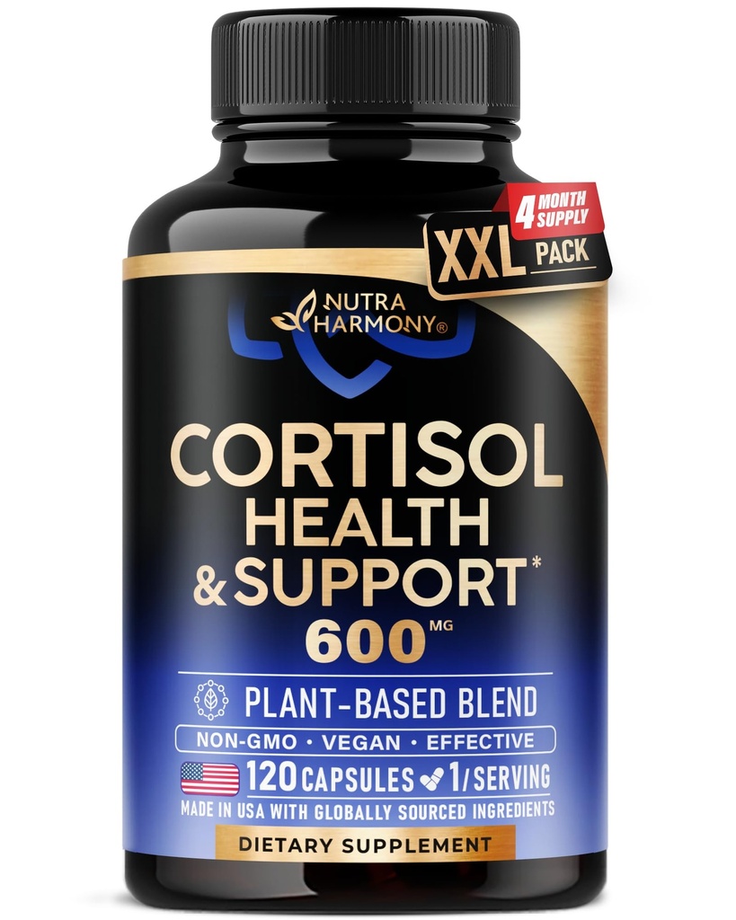Supplemento Cortisol per le donne - Santo Basilio | Ashwagandha | Rhodiola | L-teanina - Equilibrio di ormone piantato - Mood, Focus & Sleep Support - Made in USA - Vegan, Non-GMO - 120 capsule per 4 mesi