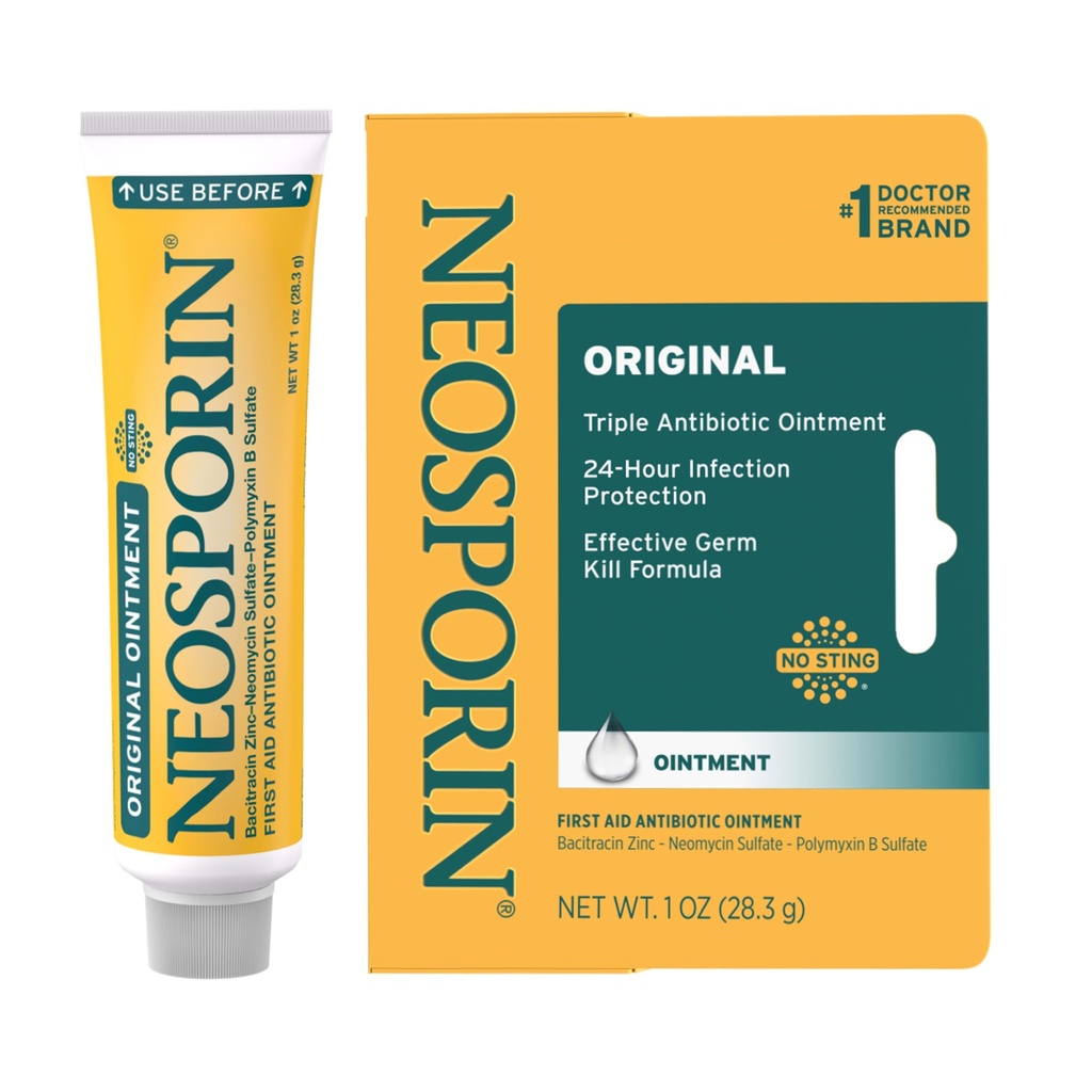 Neosporin Original First Aid Triple Antibiotic Ointment, Bacitracin Zinc & Neomycin Sulfate Infection Protection, Wound Care Treatment & Scar Appearance Minimizer per tagli minori, Scrapes & Burns, 1 oz