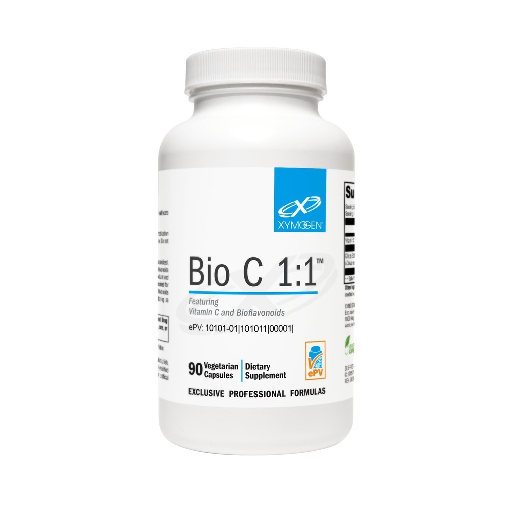 XYMOGEN Bio C 1:1 - Integratore di vitamina C ad alta potenza con Citrus Bioflavonoidi - Antiossidante + Supporto immunitario, promuove la sintesi del collagene (90 capsule di vitamina C)