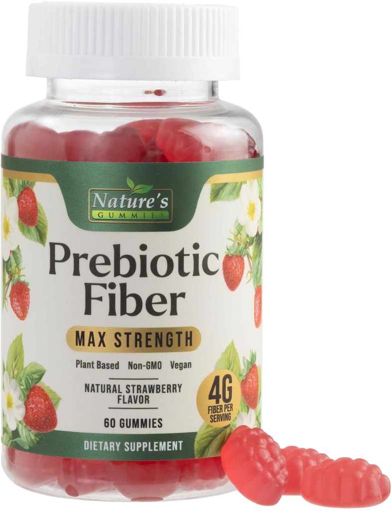 Gummie di fibre per adulti, supplemento giornaliero di fibra gommosa da 4g, supporto prebiotico della salute digestivo della pancia - Chews solubili in fibra a base vegetale, prebiotici supporta regolarità e digestione Non-GMO - 60 Gummies