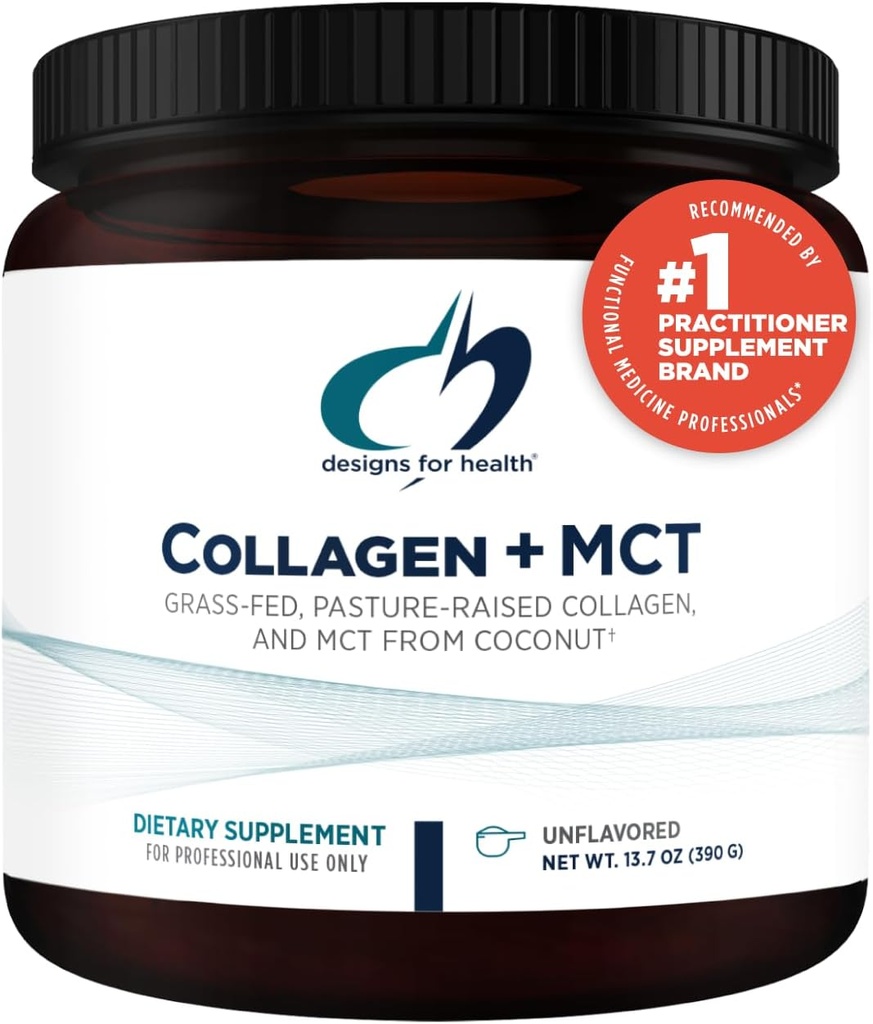 Design per il collagene di salute + MCT, non aromaed - Peptidi di collagene di erba idrolizzata con polvere di olio MCT per promuovere il fuoco mentale, l'energia sostenibile, la salute della pelle e del fegato (30 porzioni)