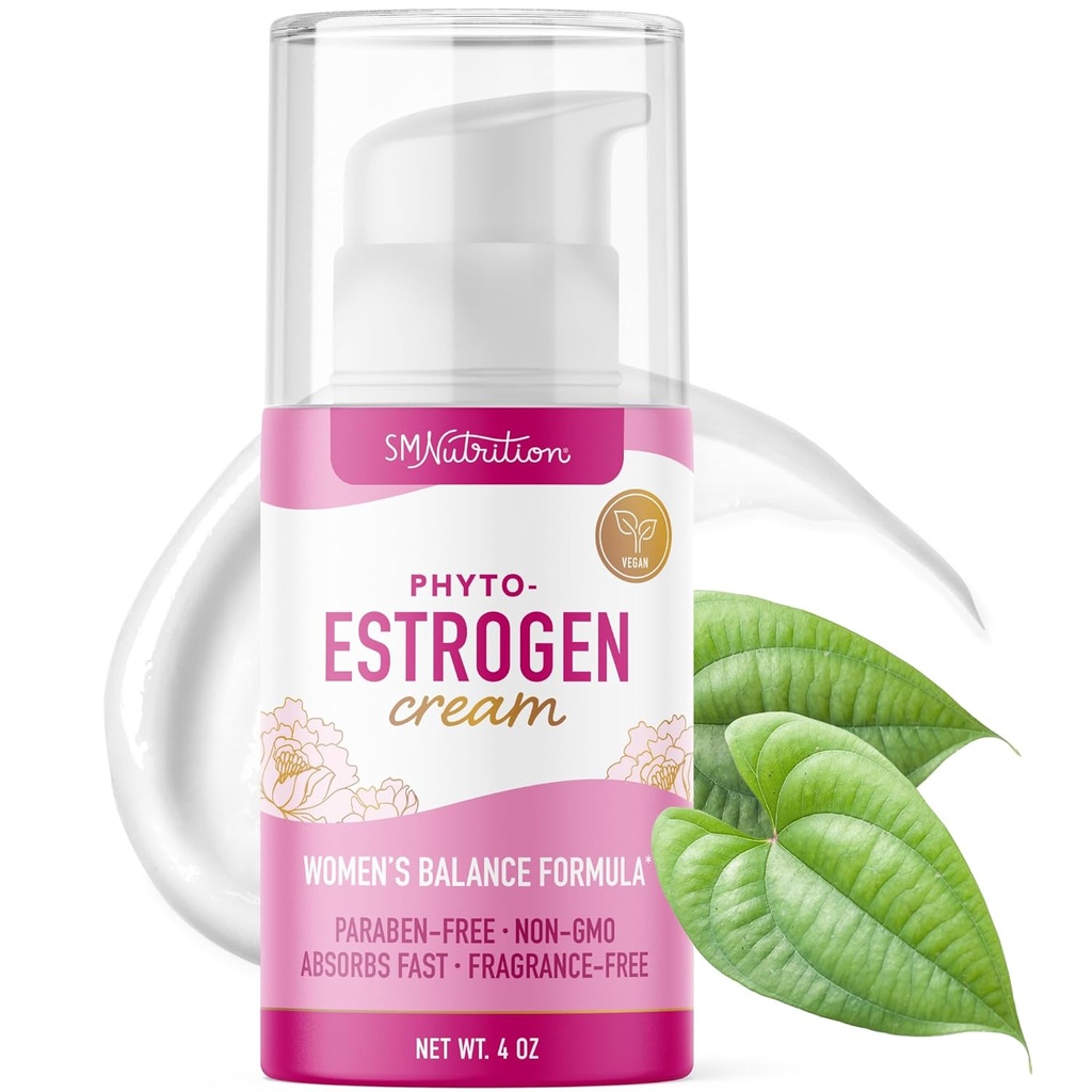 Phyto Estrogen Cream for Women with Wild Yam | Plant Based Hot Flash, Menopause & Menstrual Cycle Support | Black Cohosh, Dong Quai, Red Clover | 96 Serve Topical | 4oz Pump | Vegan, Paraben-Free