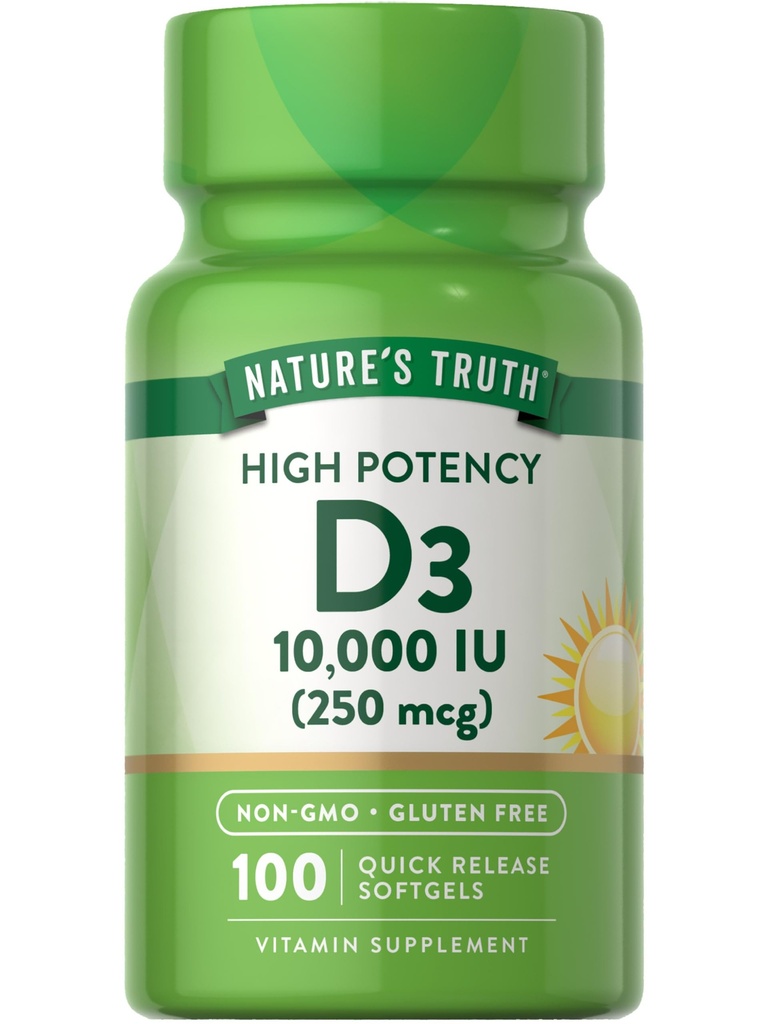 La verità della natura D3 Vitamina 10.000 IU Softgels Supplemento | 100 Count | Formula ad alta potenza | Non OGM e Gluten Free