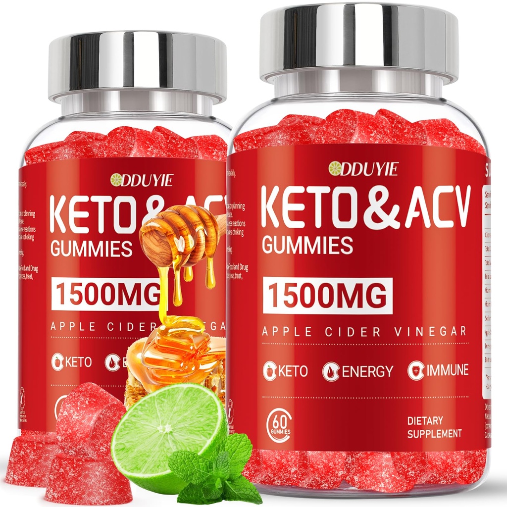 Keto ACV Gummies - 1500mg Gummies di Aceto di Mele con Pomegranate Beetroot & Vitamina B12 B6 - Limone Miele Flavor - per Uomo & Donna - OGM Free & Vegan - 120 Count
