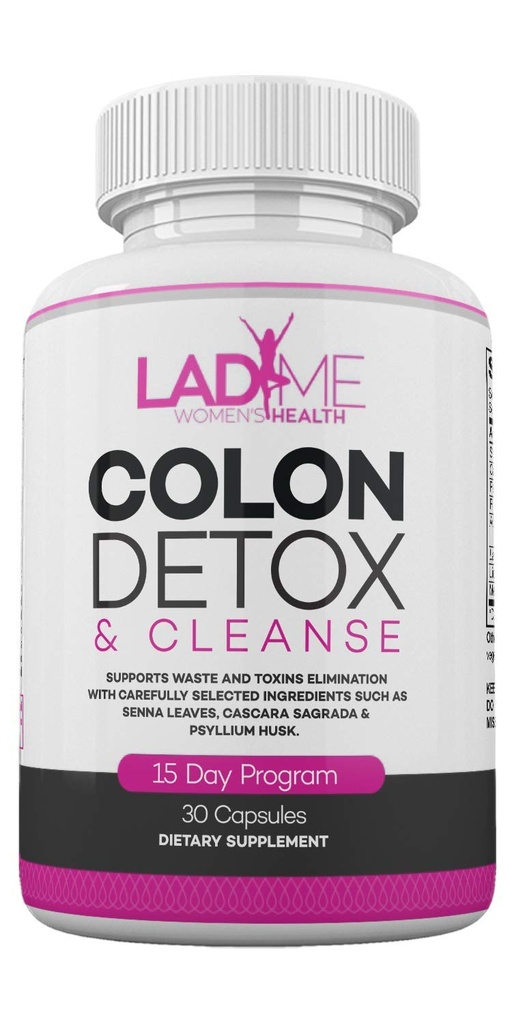 Pure Colon Cleanse & Detox 15 Day Program - Herbal Laxative Constipation Relief con Psyllium Husk, Cascara Sagrada & Senna Leaves - Speciale Women Intestinal Cleanser by Ladyme - 30 Capsule