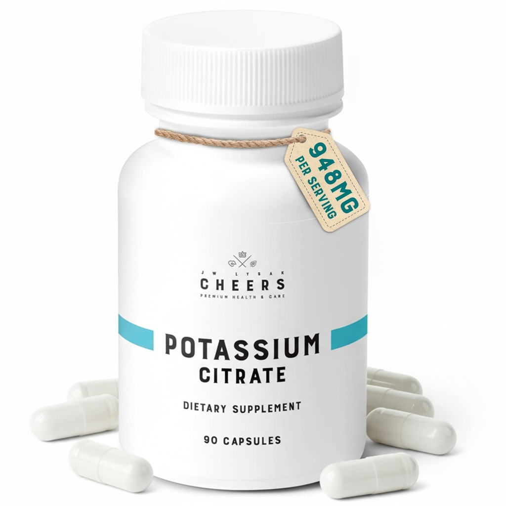 Cheers Potassium Citrate Supplemento | 316mg Per Capsule | 20% Valore Quotidiano | Supporta il muscolo, Nerve & Heart Function | Electrolyte ad alto assorbimento per la carenza di potassio | 90 capsule vegane