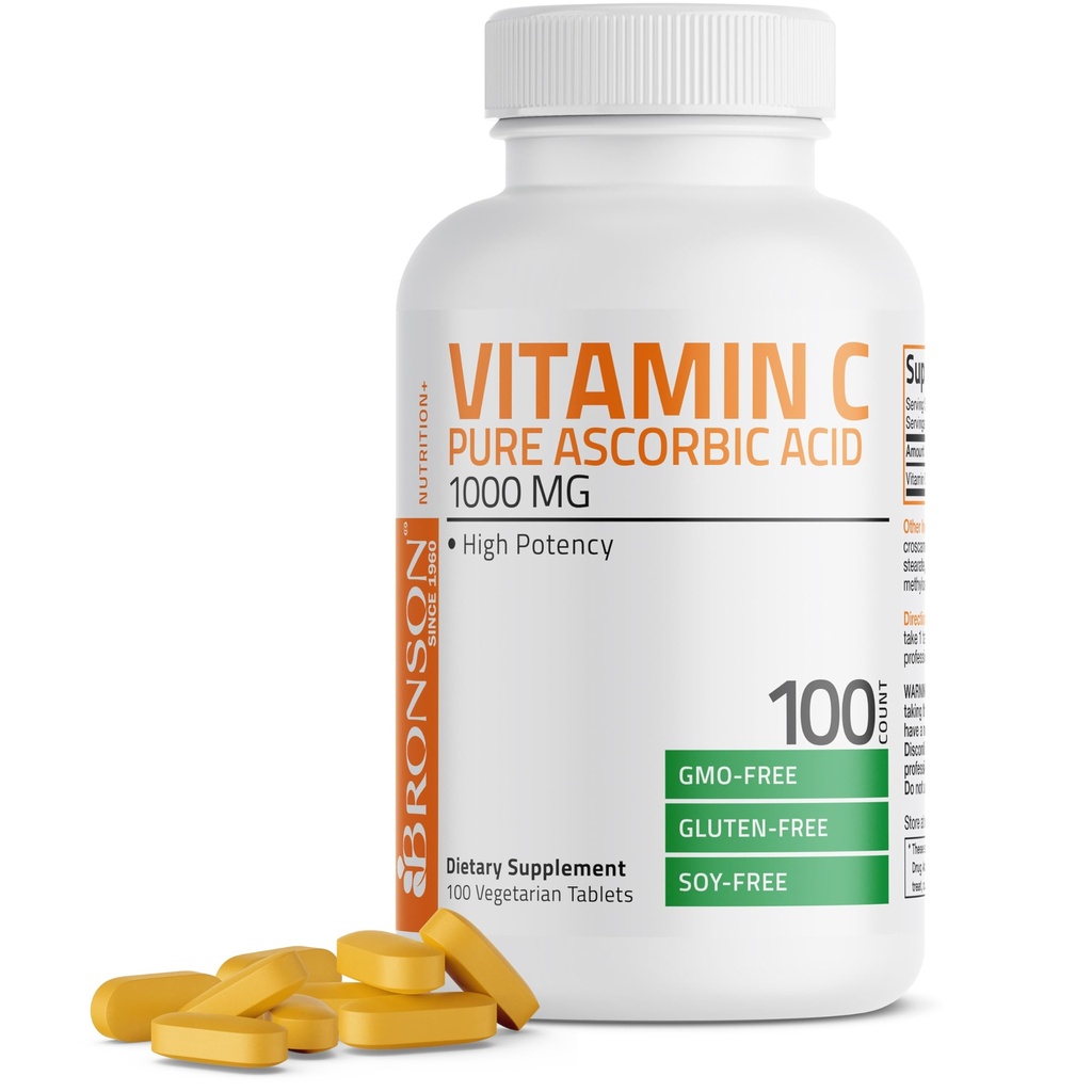 Bronson vitamina C 1000mg Premium Ascorbico non OGM compresse, 100 Conte