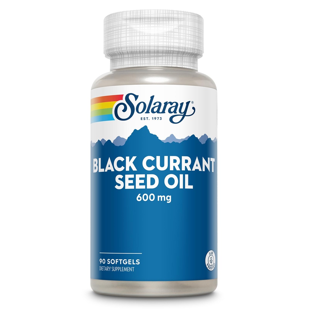 SOLARAY Black Currant Seed Oil 600 mg - Fornire antiossidanti, Gamma Linolenic Acid (GLA), Alpha Linolenic (ALA) e Linoleic Acid (LA) - Skin Health Support - 60-Day Guarantee, 90 Serv, 90 Softgels