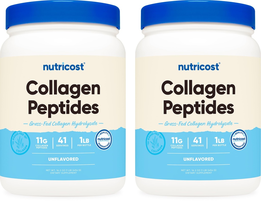 Nutricost Pure Collagen Hydrolysate (Bovine) Polvere (2 Pack) - Grass Fed Bovine Collagen, 1LB per bottiglia