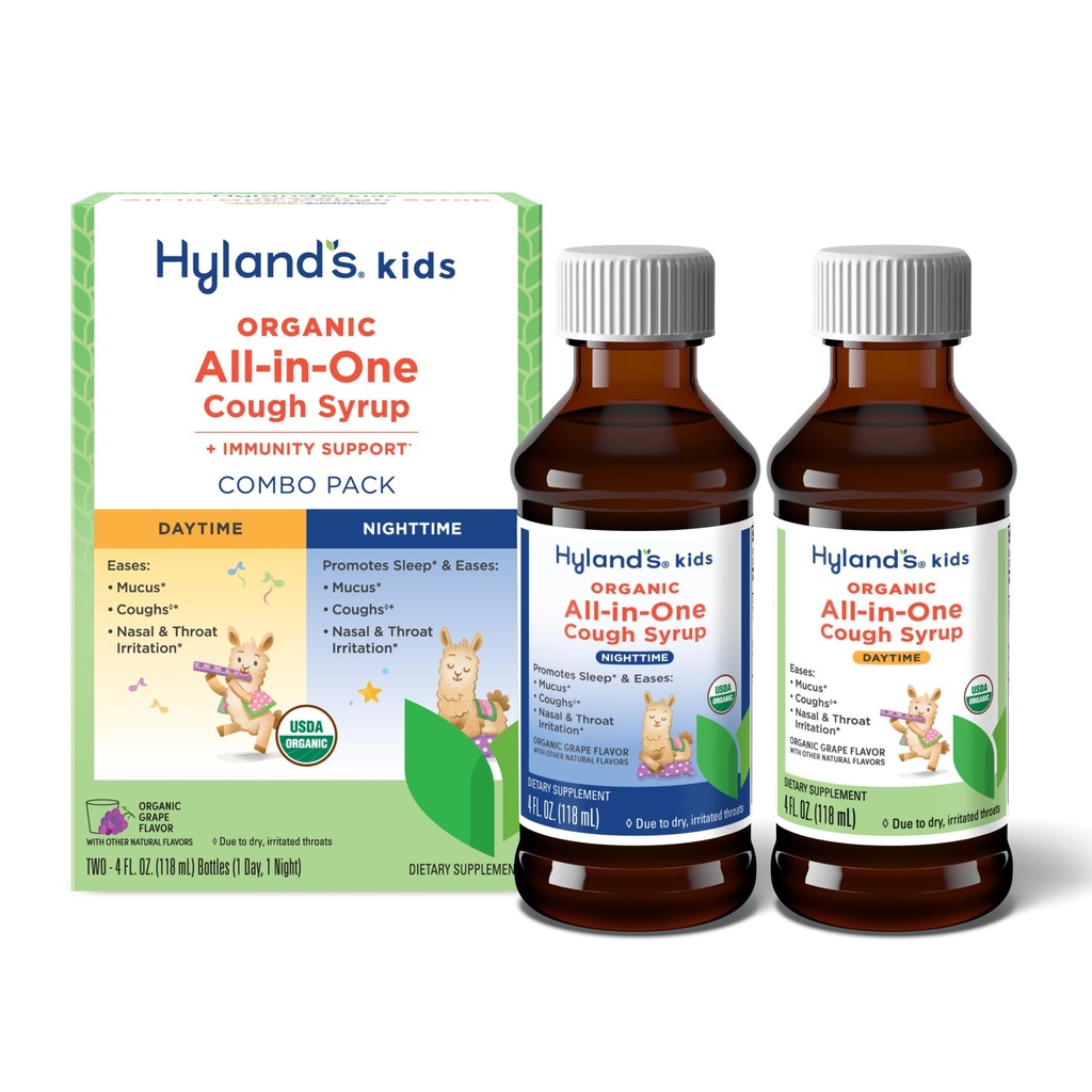 Hyland's Kids Organic All-in-One Grape Cough Syrup Day & Night, Due bottiglie da 4 once