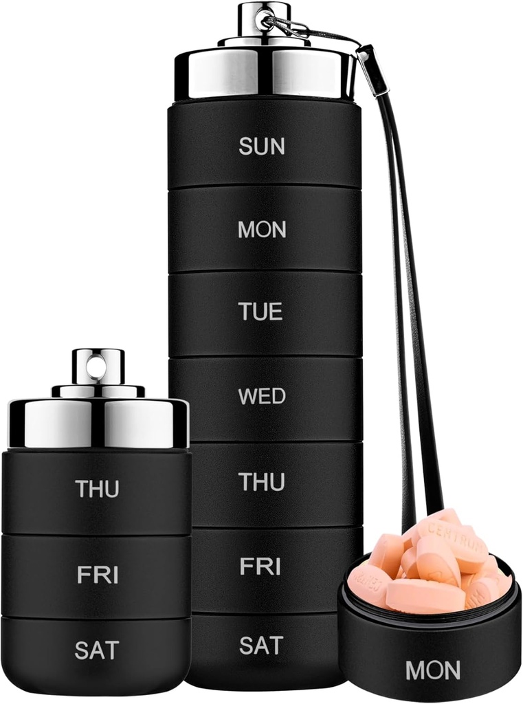 Mossime Metal Pill Organizer Weekly, Stackable impermeabile Travel Pill Box, Grande lega di alluminio Pill Case Container, BPA Free 7 Day Daily Medicine Organizer per Vitamin, Fish Oil, Supplemento