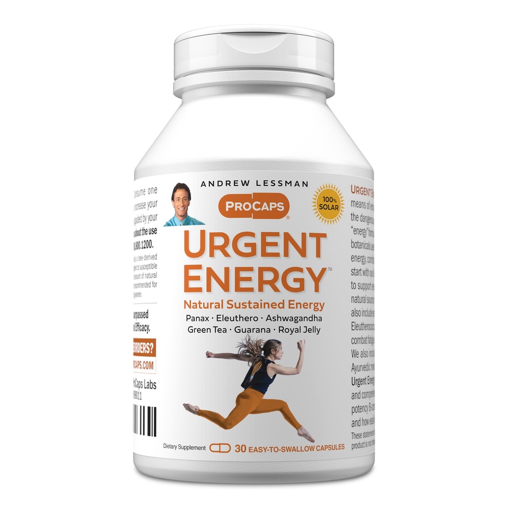 ANDREW LESSMAN Urgent Energy 30 Capsule - Fornisce un sicuro, sano mezzi di migliorare i livelli di energia e sentimenti di benessere, tè verde, Guarana, Ginseng, Royal Jelly, Ashwagandha, B-Complex