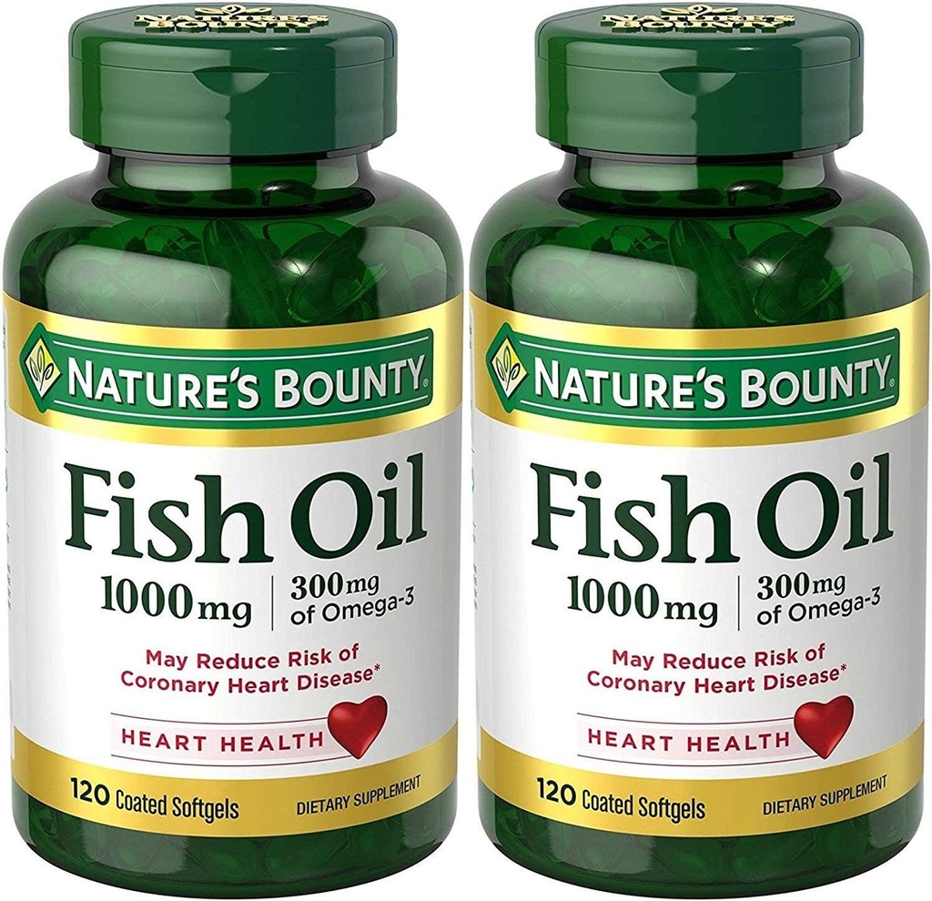 Olio di pesce Bounty della natura (inodore) 1000 Mg, 240 Softgels (2 X 120 bottiglie di conteggio)