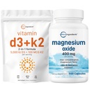 Micro ingredienti Vitamina D3 5000iu + K2 100mcg Softgels & Magnesium Oxide 400mg Bundle Pack | Vitamine di sole essenziali | Forma Elementale per la concentrazione massima