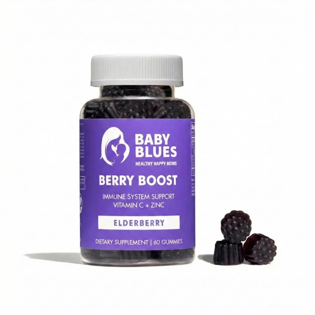 Baby Blues Berry Boost per le mamme, Immunity Elderberry Gummies Immune Support Supplemento con vitamina C e zinco per gli adulti, Sistema Immune Non OGM Vitamine Booster Vegan Gluten Gummies gratuito, 60pcs