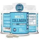 Peptidi Multi Collagen Premium (Tipes I, II, II, V, X) - Pillole di collagene per la cura della pelle, la crescita dei capelli, unghie e articolazioni - Vitamina C, Acido Ialuronico, Biotina, Gluten Free - 120 capsule di collagene