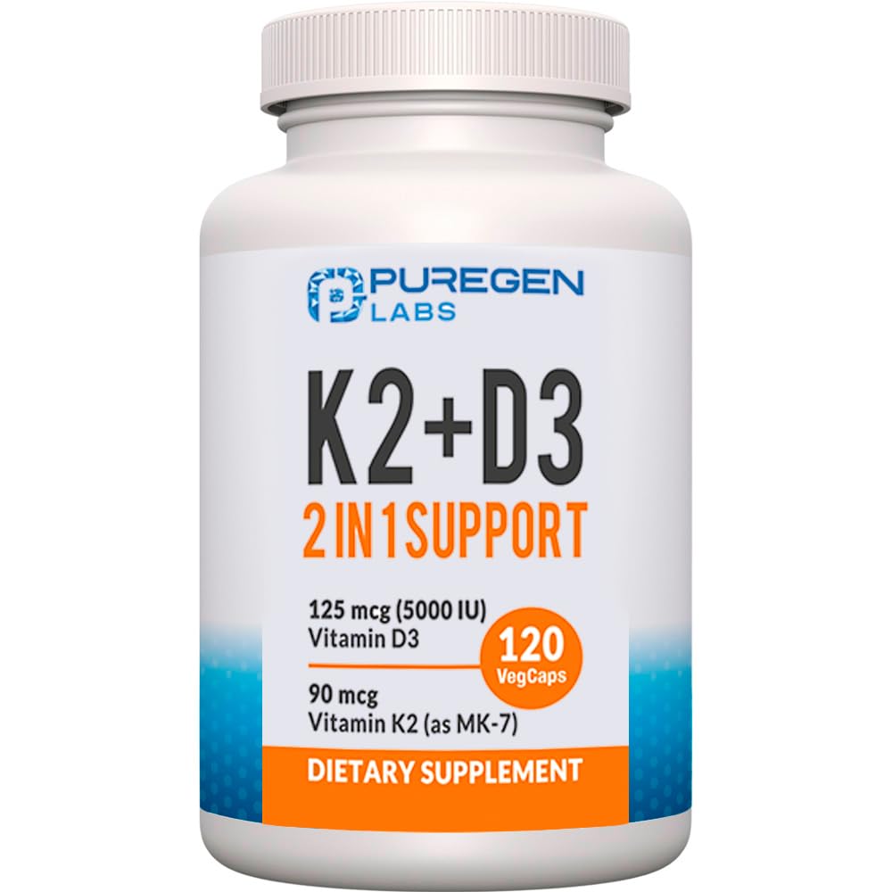 2 in 1 alta potenza Formula 90mcg Vitamina K2 (MK7) e 5000 IU Vitamin D3 Supplemento I Formula Non OGM, Facile da ingoiare Vitamina D & K Complesso, 120 capsule I 4-Month Alimentazione