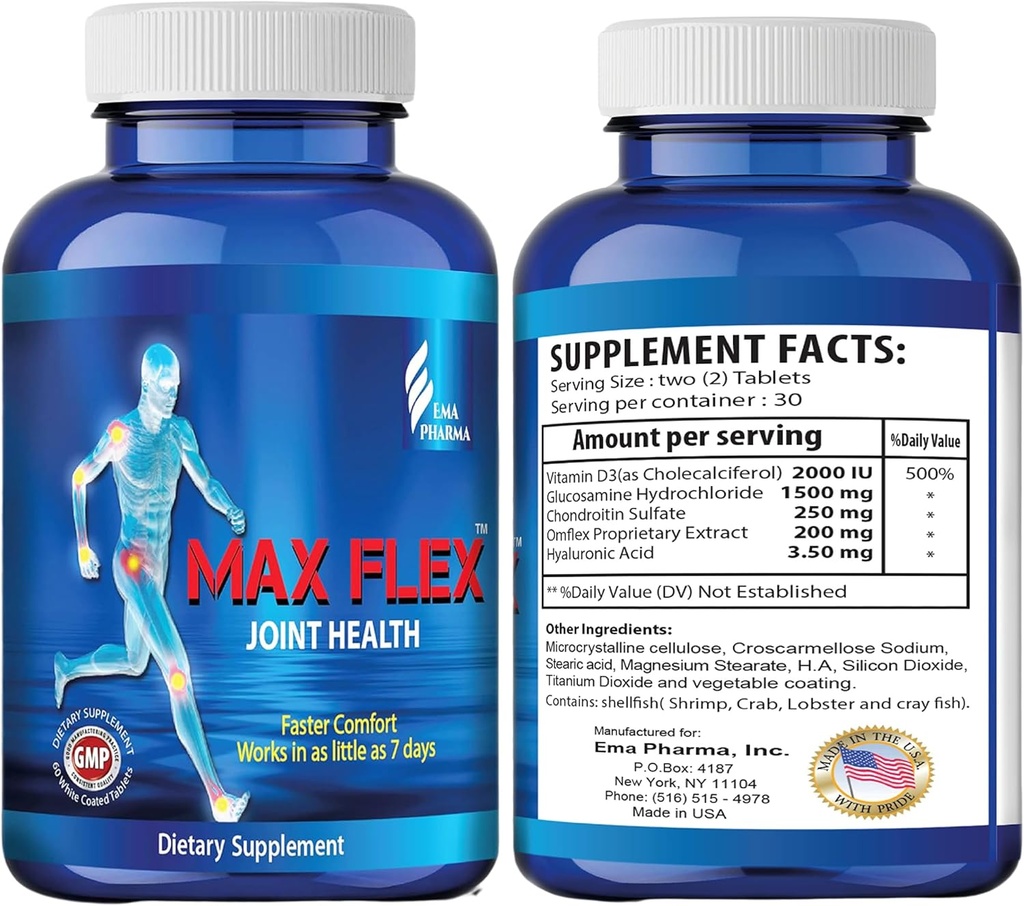 MAX FLEX UC II, supplemento di collagene per la salute congiunta – Integratore di supporto congiunto avanzato con Glucosamina, Condroitina, Rilievo Inflammatorio Congiunto come Turmerico – Gluten Free – 60 compresse, 2 compresse / Giorno