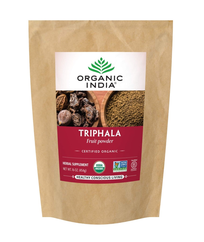 Organic India Triphala - Integratore a base di erbe con Amla, Bibhitaki, Haritaki, Digestion & Colon Support, Supporto di sistema immunitario, Adaptogen, Vegan, USDA Certified Organic - 1 lb Bag