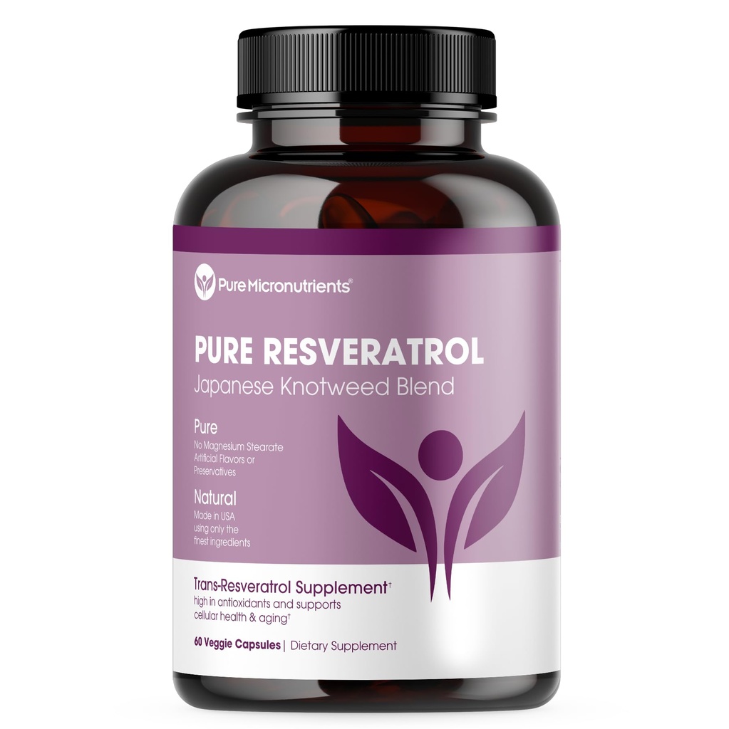 Pure Resveratrolo Supplemento - Extra Forza 600mg Trans-Resveratrolo Per Serve - per Cuore, Cognitivo, Assistenza Sanitaria Immune – Purificata & Biodisponibile - 60 Vegan Caps