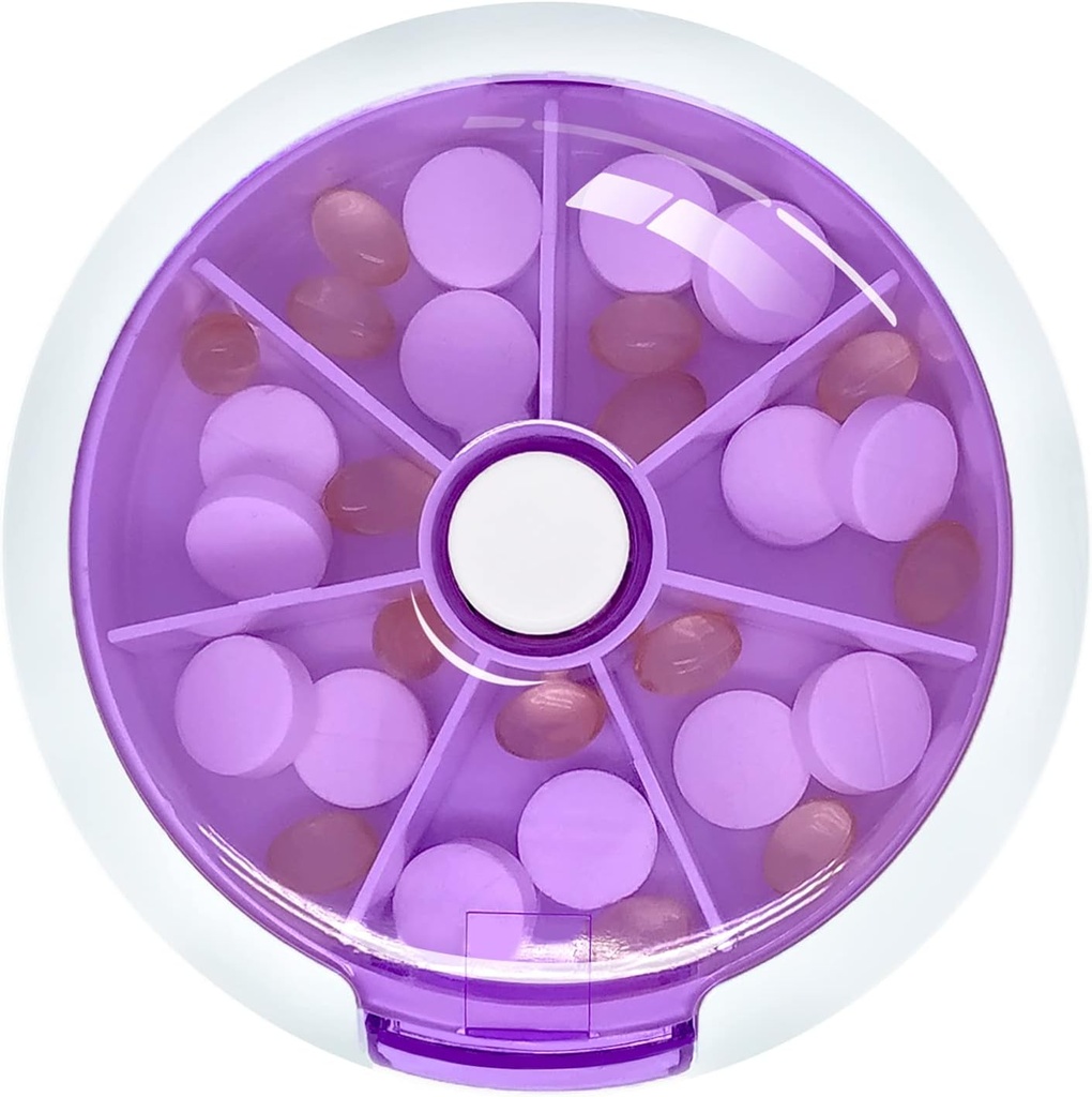 Pill Cases Weekly INVODA Pill Organizer 7 Day 3 Times Medicine Pill Dispenser Push Button Rotate Pill Planner con 7 scomparti (Purple)