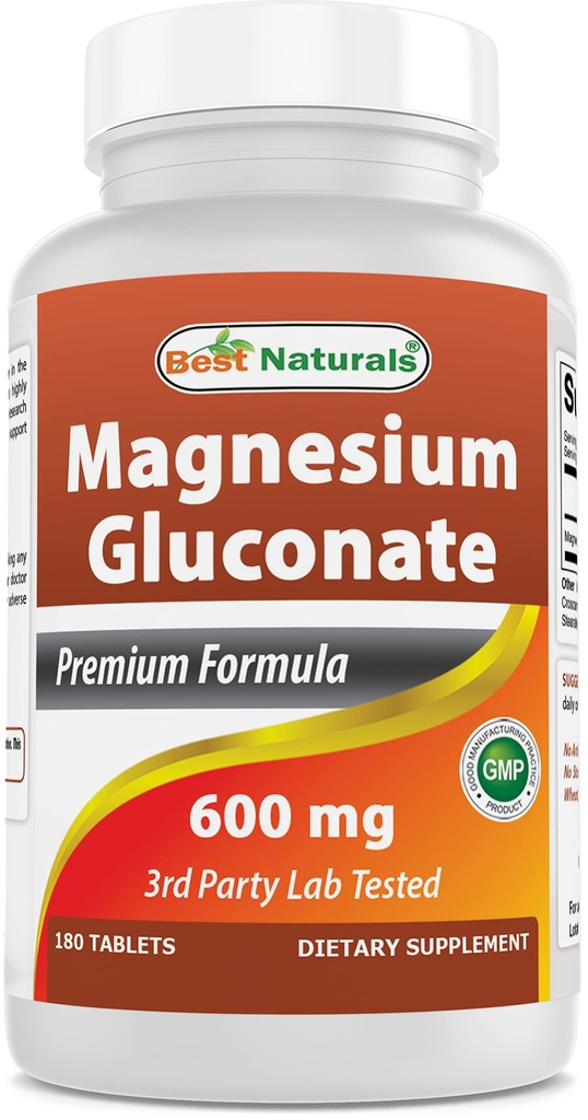 Migliore Naturals Magnesio Gluconato (35 mg Magnesio Elementale da 600 mg di Magnesio Gluconato) 180 compresse